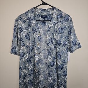 George Blue and White Leaf Print Shirt